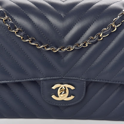Chanel Lambskin Chevron Quilted Medium Double Flap Navy Blue 8 of 10