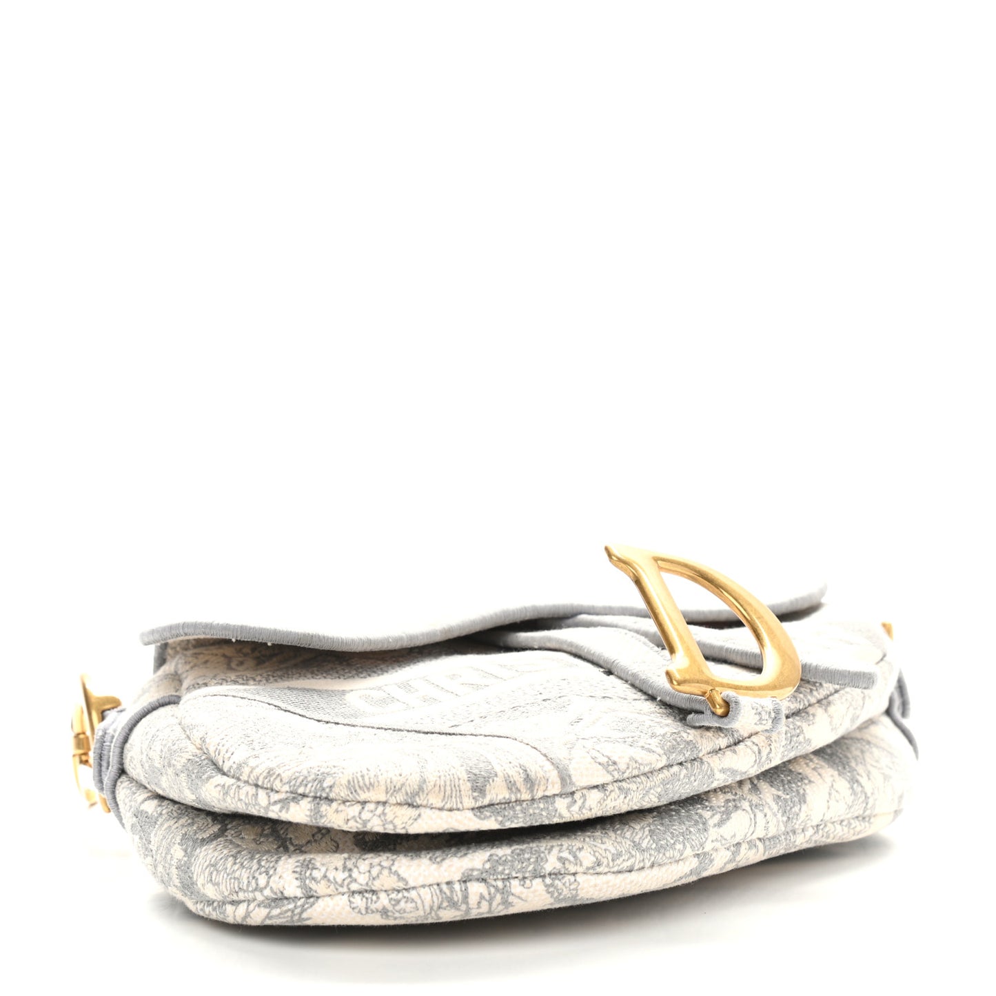 Canvas Embroidered Toile de Jouy Saddle Bag Gray