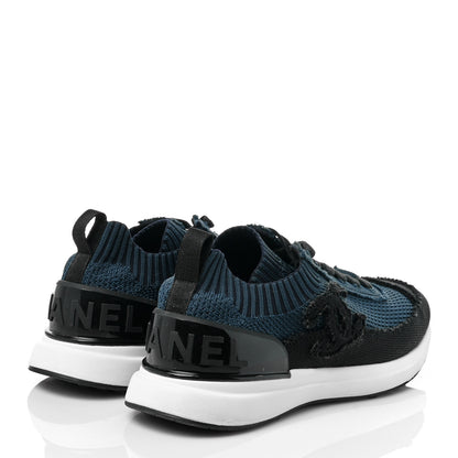 Chanel Fabric Logo Sneakers 40 Navy Black 4 of 9