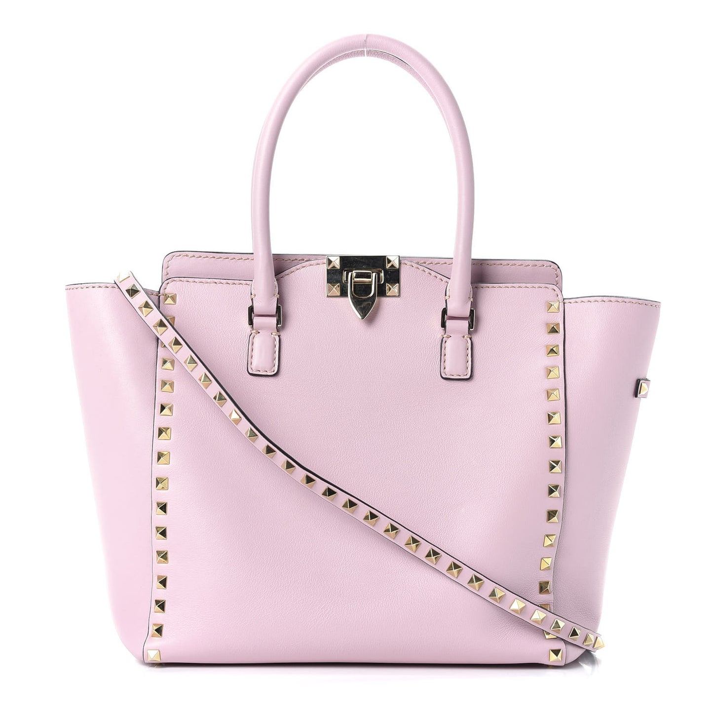Vitello Rockstud Double Handle Tote Rose