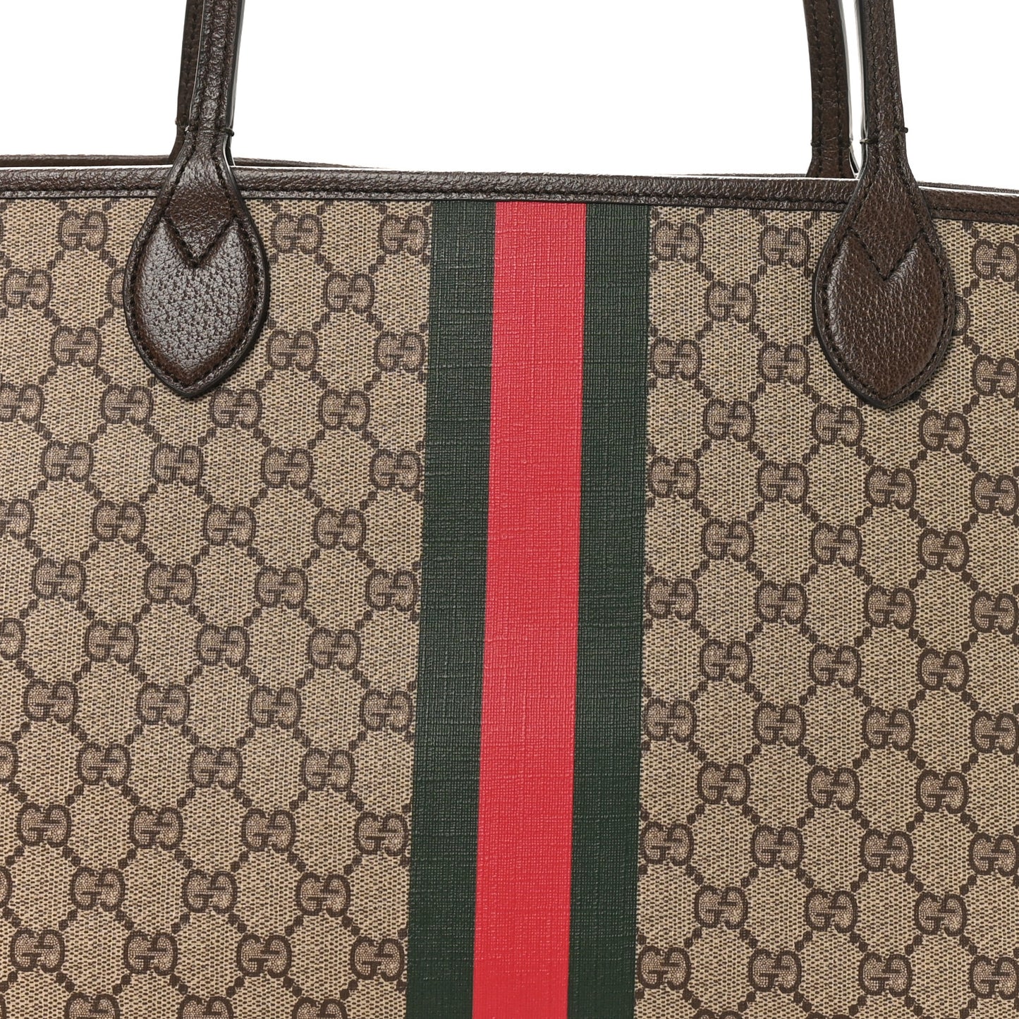 GG Supreme Monogram Textured Dollar Calfskin Web Large Ophidia Tote Beige Ebony New Acero