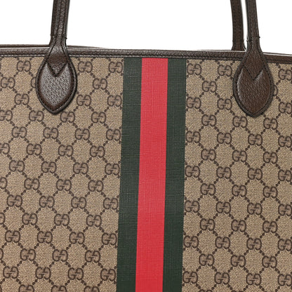Gucci GG Supreme Monogram Textured Dollar Calfskin Web Large Ophidia Tote Beige Ebony New Acero 9 of 11