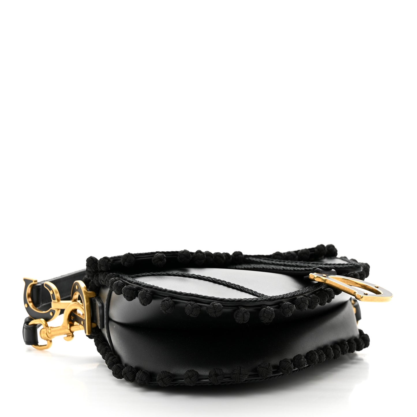 Calfskin Pom Pom Saddle Bag Black
