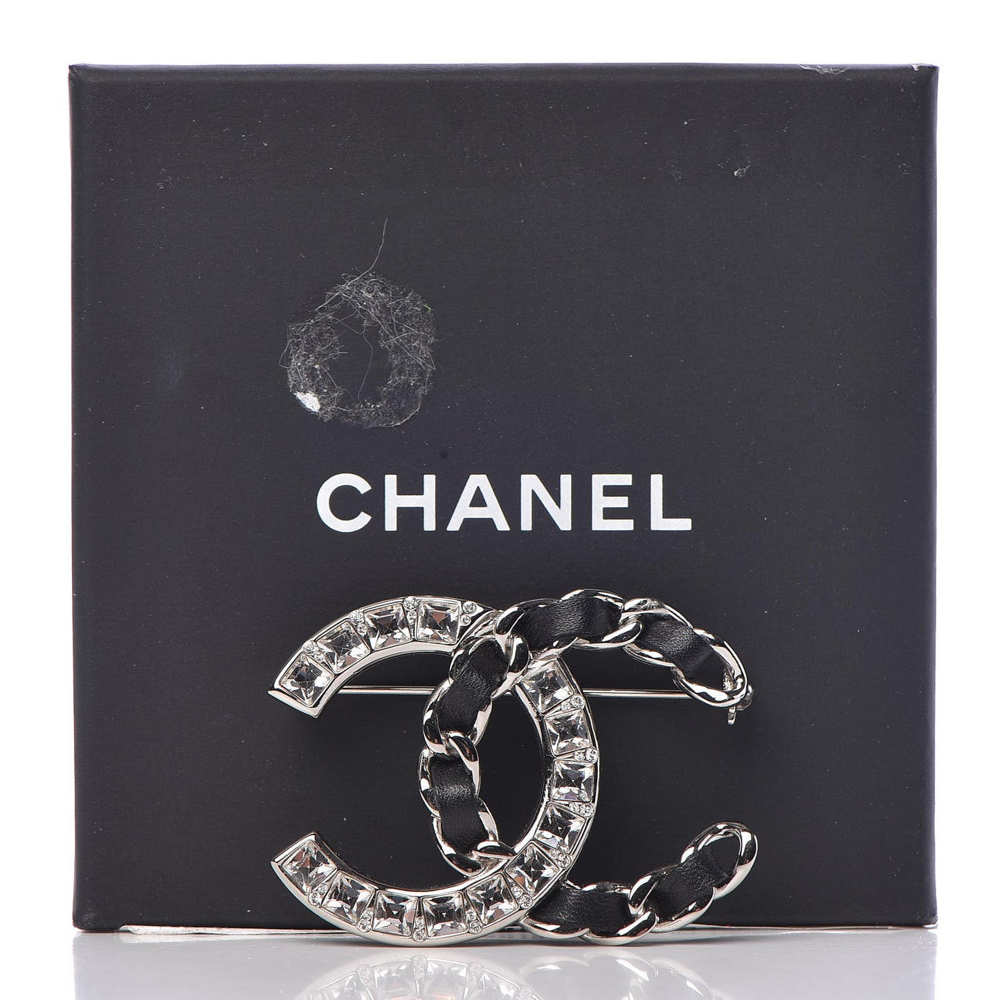 Lambskin Baguette Crystal CC Brooch Black Silver