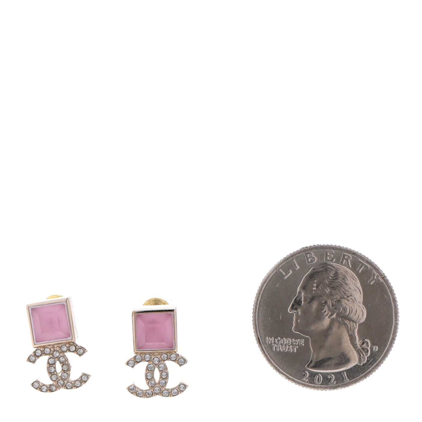 Metal Crystal CC Earrings Gold Pink