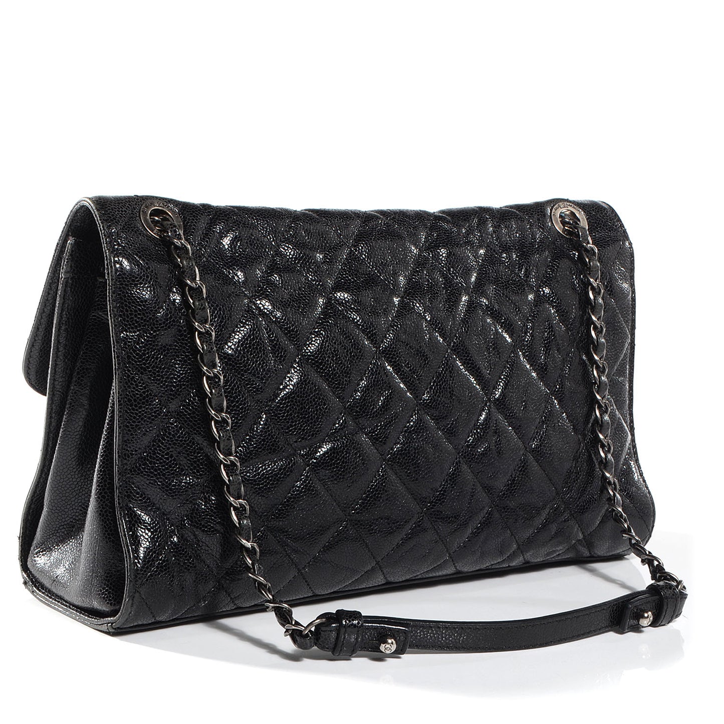 Crumpled Grained Calfskin CC Crave Jumbo Flap Black