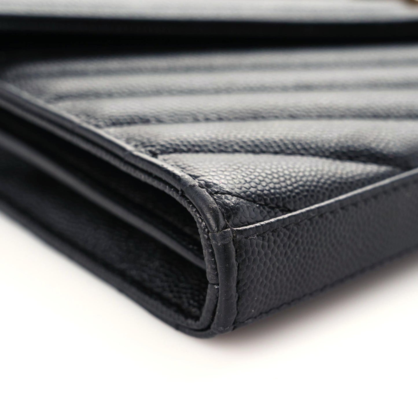 Grain De Poudre Matelasse Chevron Monogram Chain Wallet Black