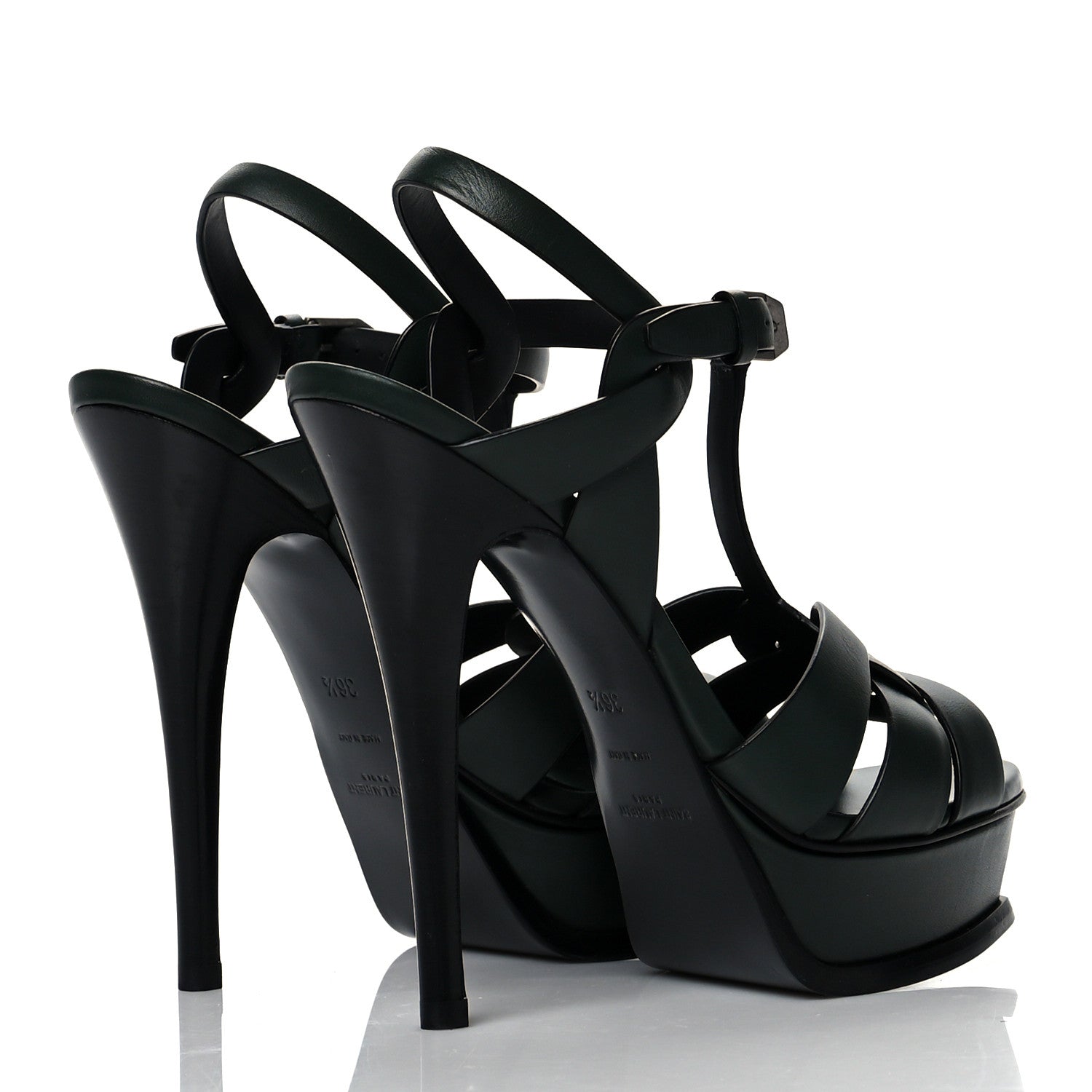Saint Laurent Calfskin Tribute 105 Platform Sandals 36.5 New Vert Fonce 4 of 9