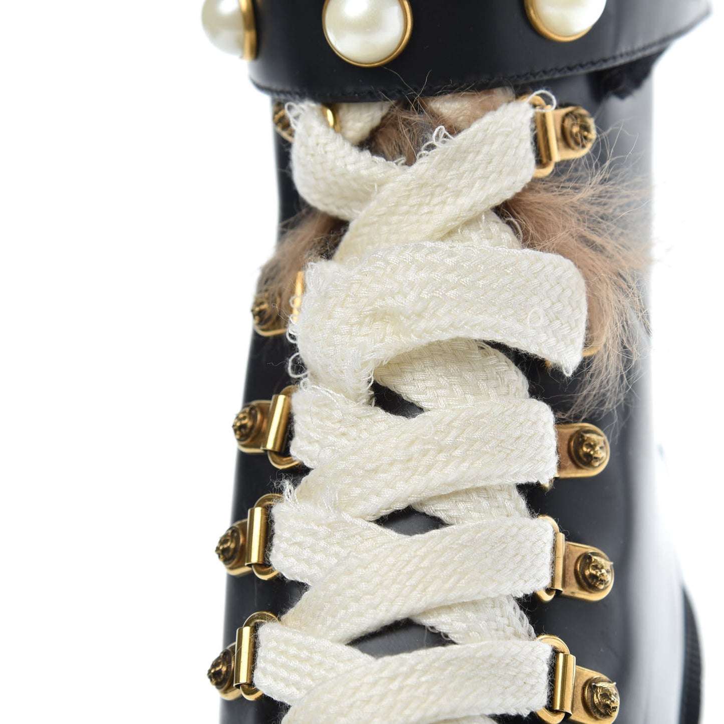 Magnum Calfskin Fur Pearl Lace Up Combat Ankle Boots 37 Black Naturale