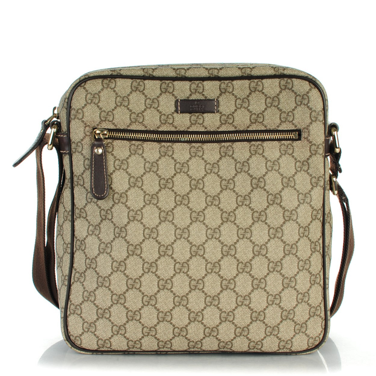 GG Plus Monogram Selleria Calfskin Medium Messenger Bag Beige Ebony Cocoa Dark Chocolate