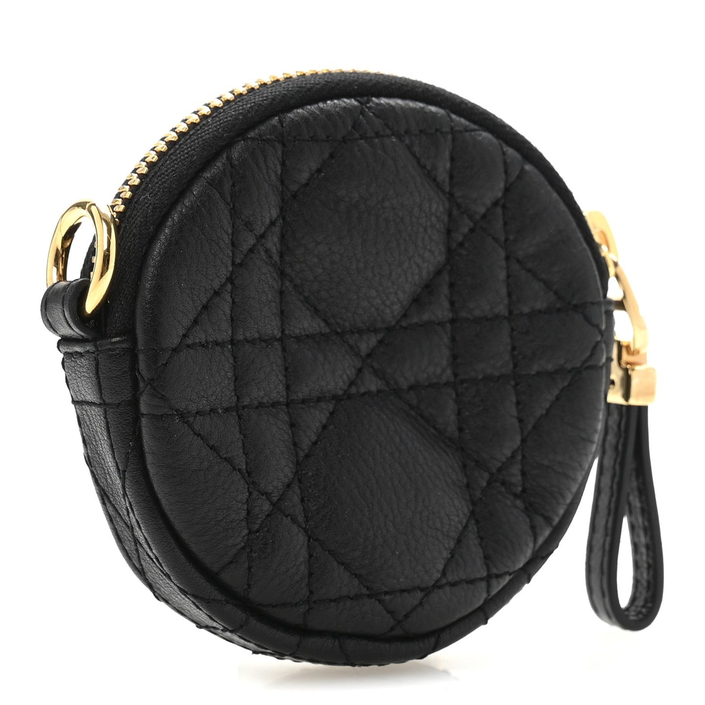 Supple Calfskin Cannage Round Detachable Caro Coin Purse Black