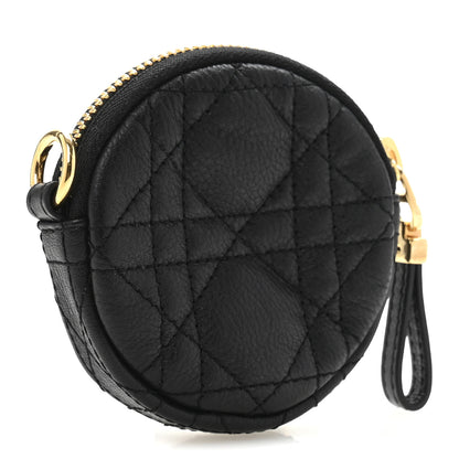 Christian Dior Supple Calfskin Cannage Round Detachable Caro Coin Purse Black 3 of 8