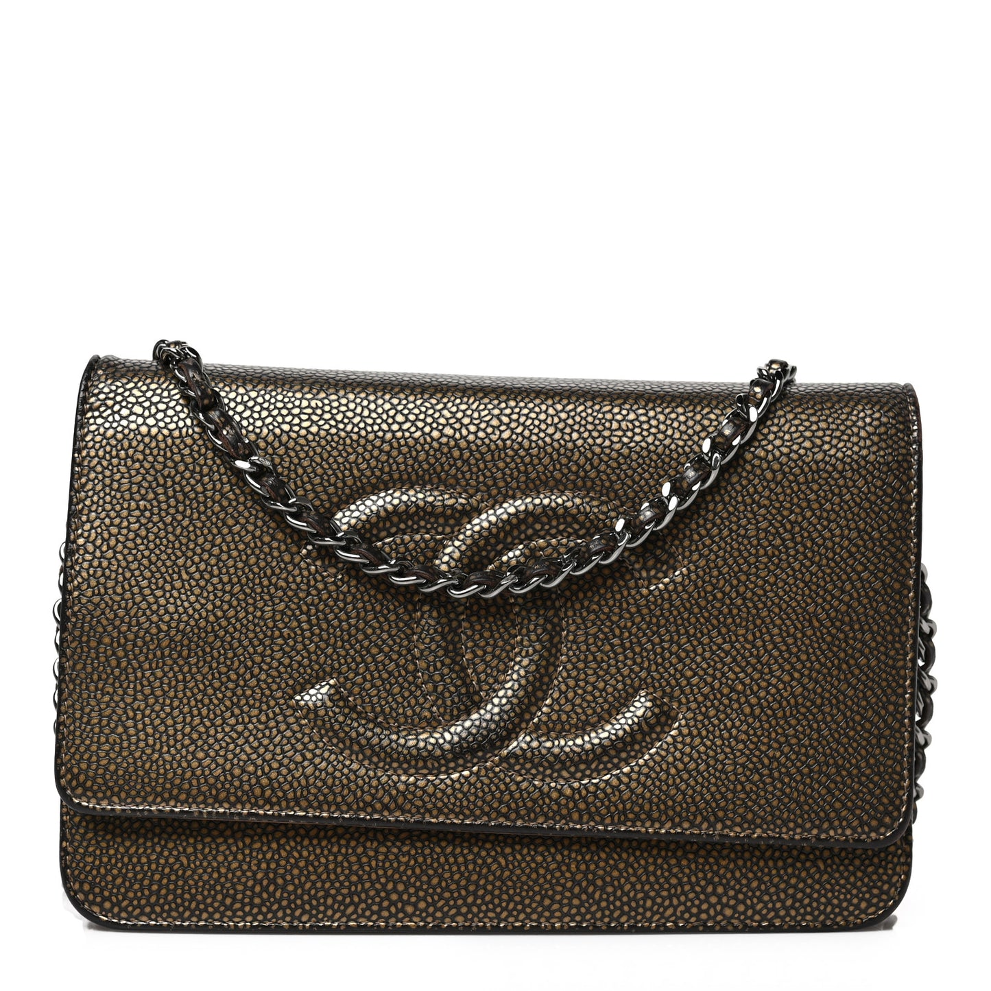 Metallic Caviar Timeless CC Wallet on Chain WOC Bronze