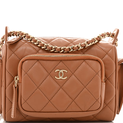 Chanel Shiny Crumpled Lambskin Quilted Small Preppy Pocket Camera Case Brown 8 of 11