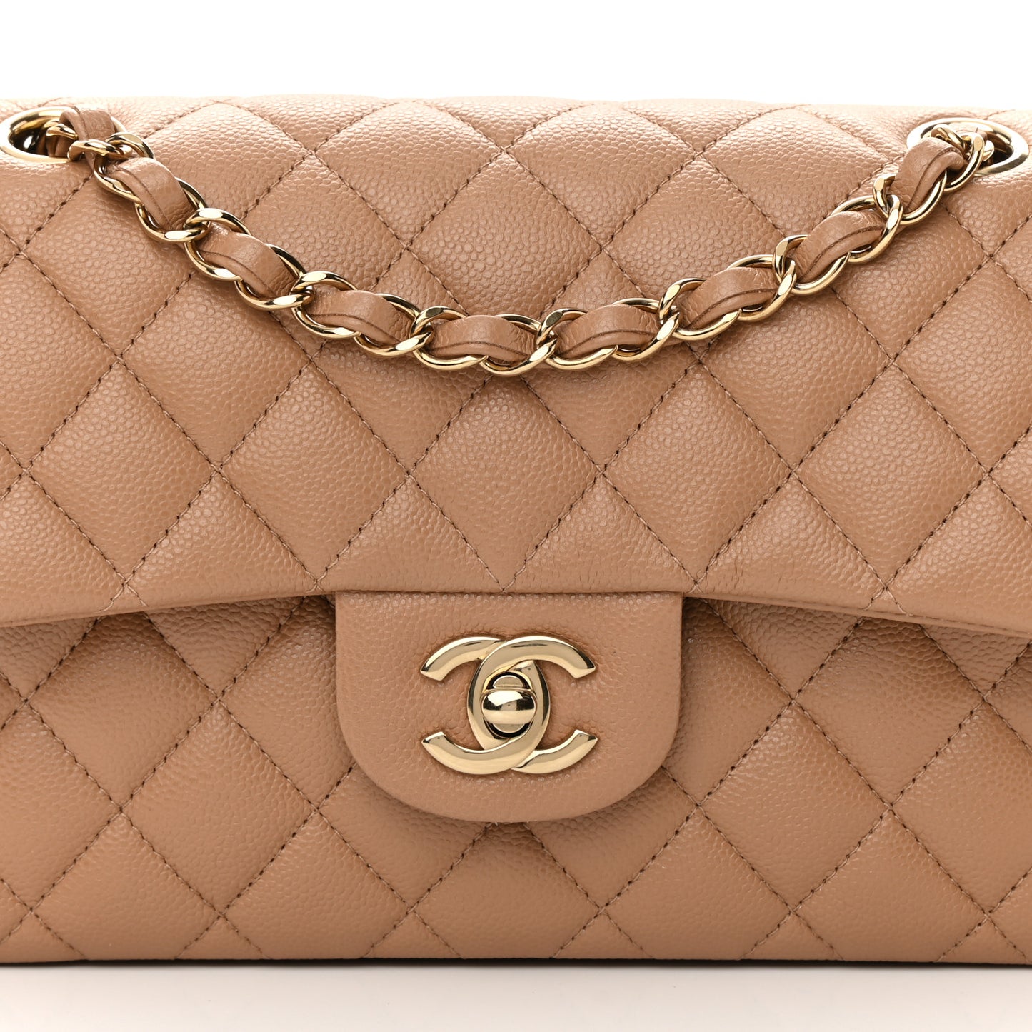 Caviar Quilted Small Double Flap Dark Beige