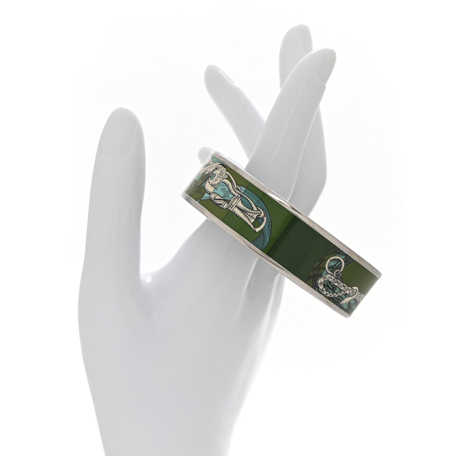 Hermes Enamel Printed Della Cavalleria Wide Bracelet 65 Foret 2 of 7