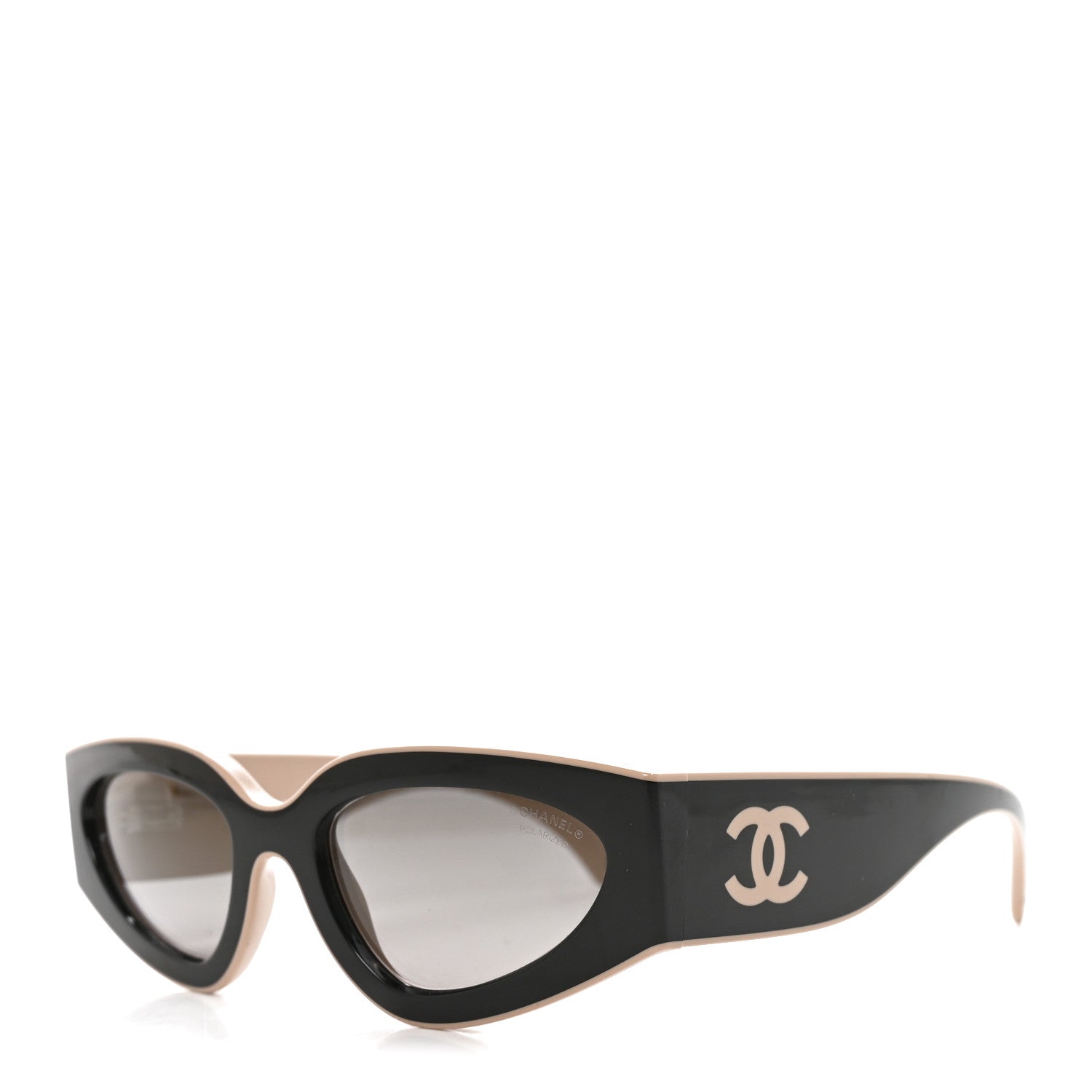Chanel Acetate Cat Eye Sunglasses 6056 Black Beige 1 of 7