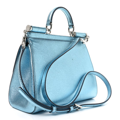 Dolce & Gabbana Metallic Dauphine Medium Miss Sicily Satchel Blue 3 of 9