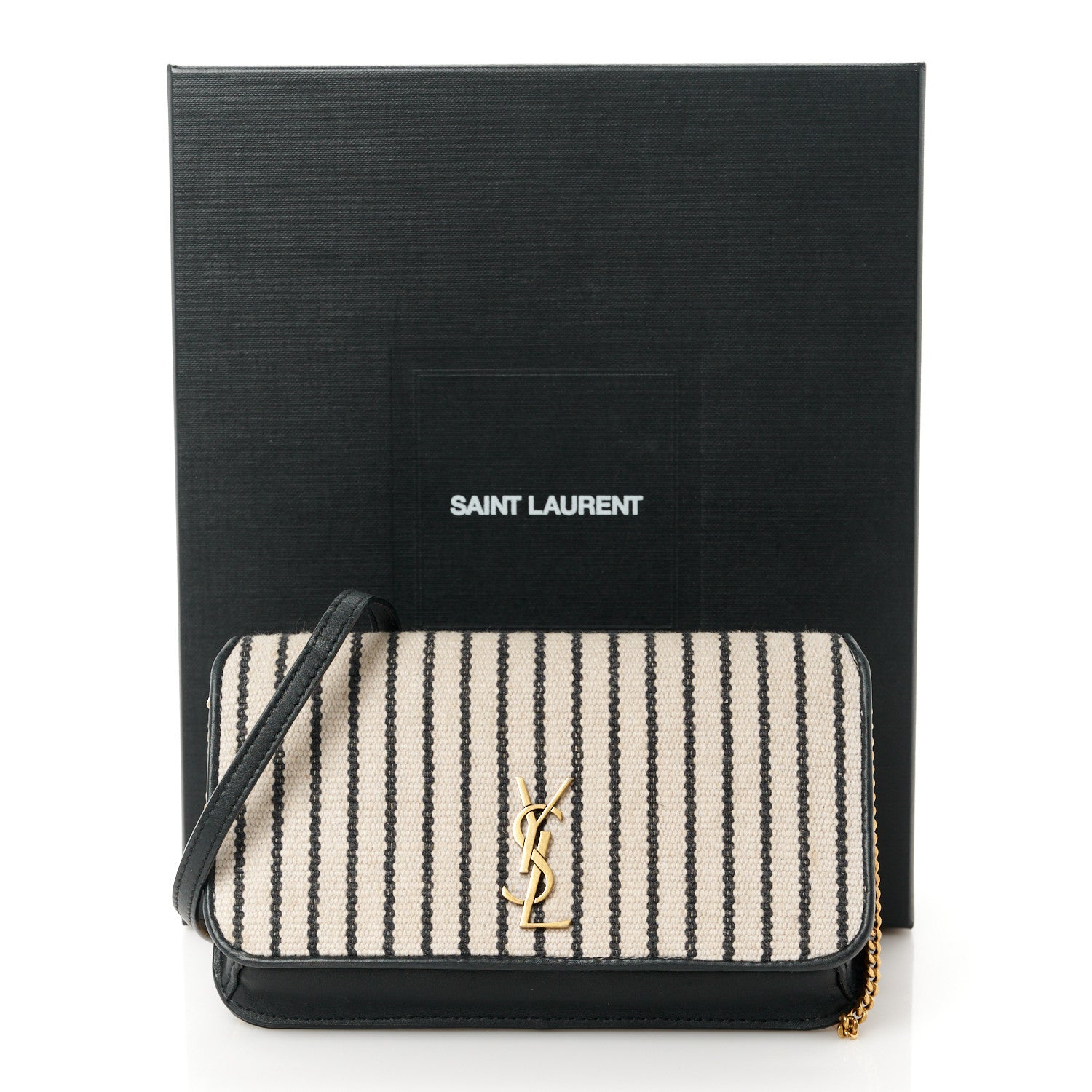 Saint Laurent Canvas Striped Phone Holder Crossbody Beige Black 11 of 11