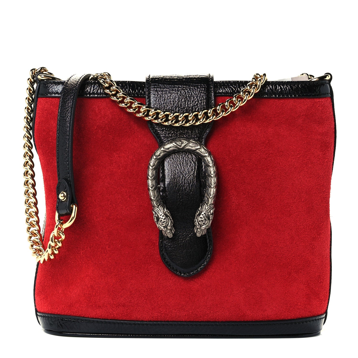 Gucci Suede Patent Medium Dionysus Bucket Bag Red 1 of 11