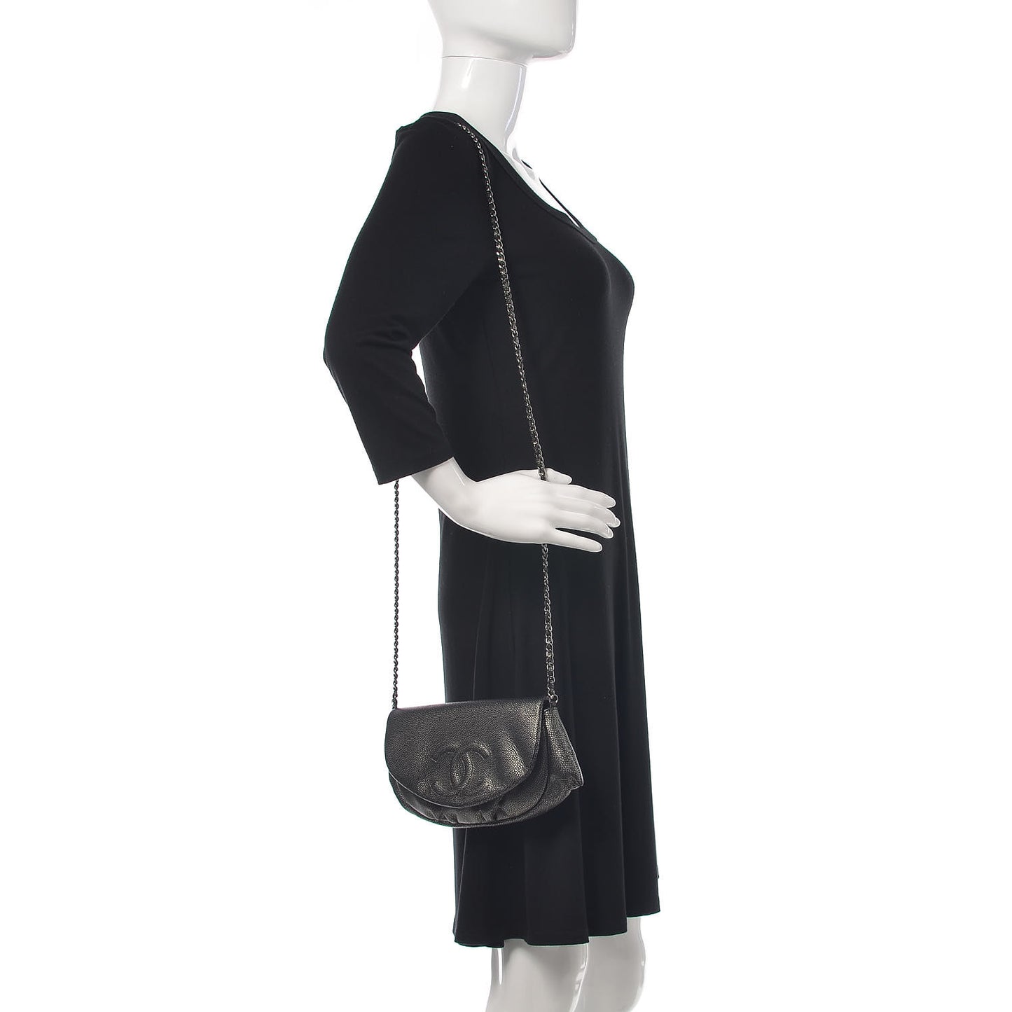 Metallic Caviar Half Moon Wallet On Chain WOC Dark Silver