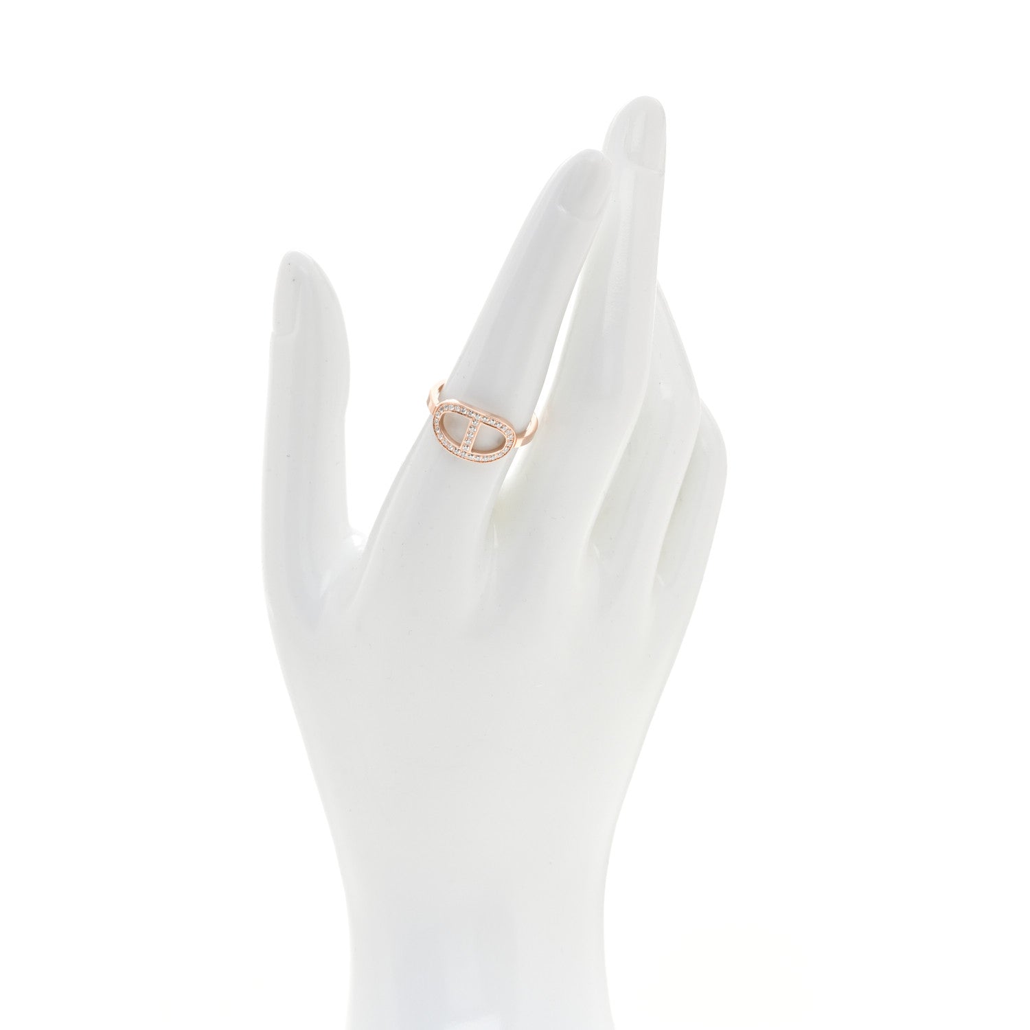 Hermes 18K Rose Gold Diamond MM Chaine d'Ancre Contour Ring 54 7 2 of 5