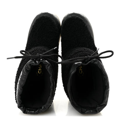 Chanel Tweed Shearling Sheepskin Drawstring Snow Ankle Boots 36 Black 2 of 10
