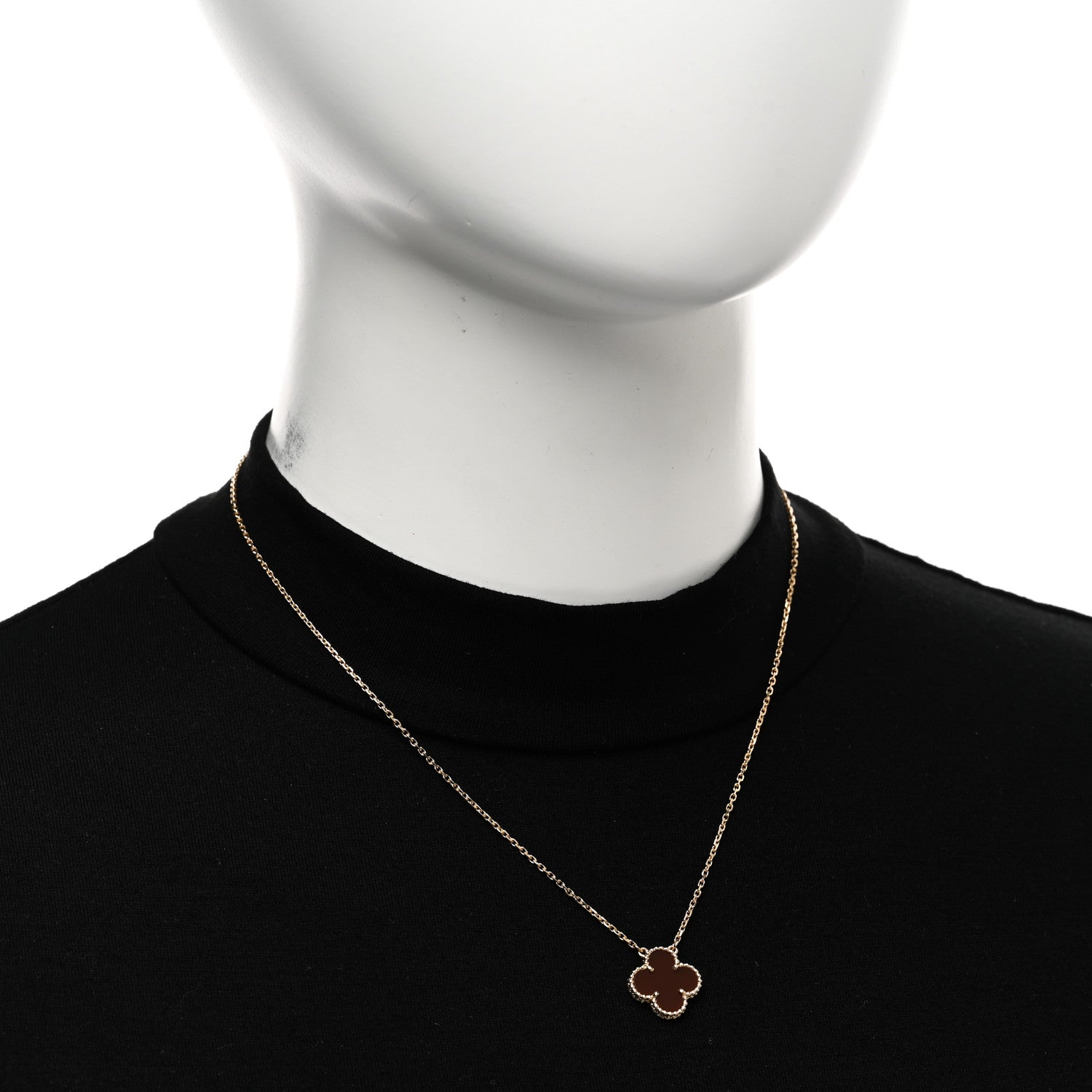 Van Cleef & Arpels 18K Yellow Gold Carnelian Vintage Alhambra Pendant Necklace 2 of 4
