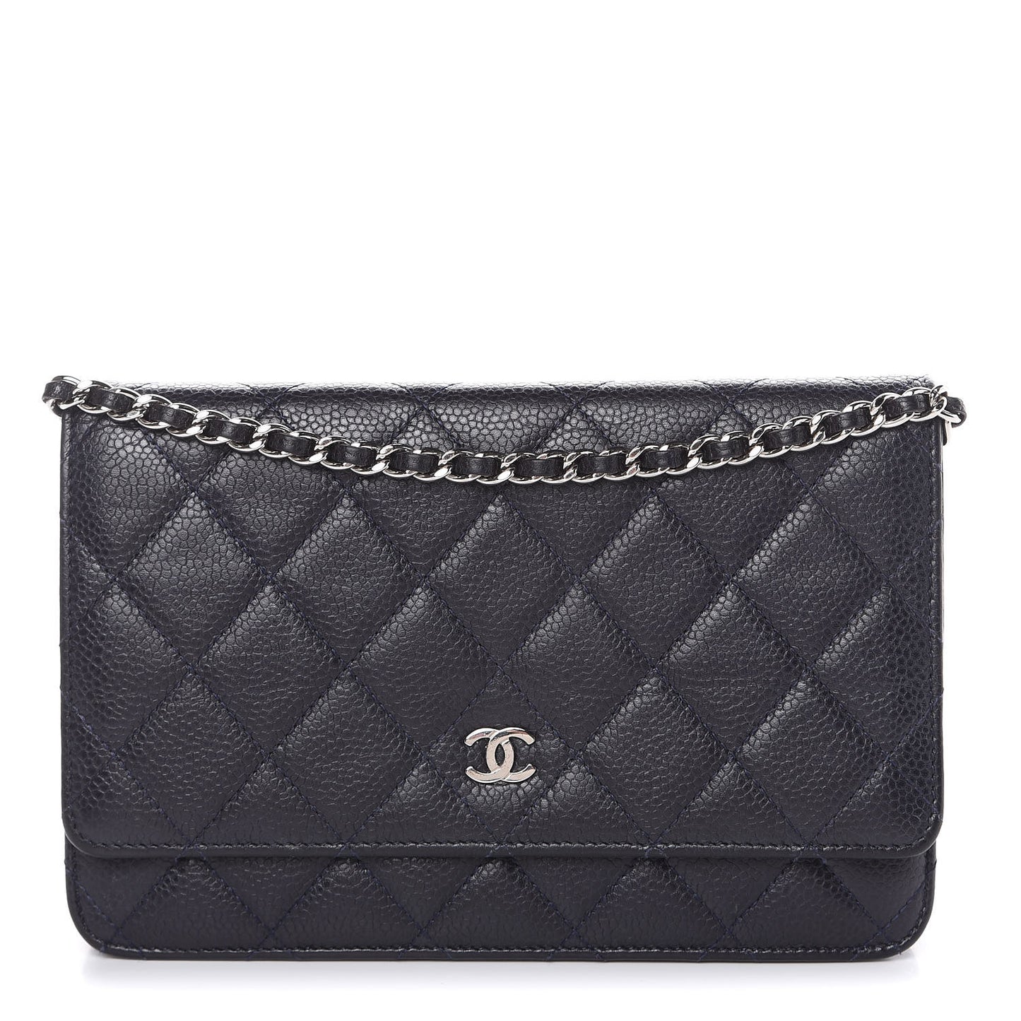 Caviar Quilted Wallet On Chain WOC Navy Blue