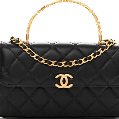 Chanel Lambskin Enamel Quilted Top Handle Flap Phone Holder With Chain Black 7 of 9