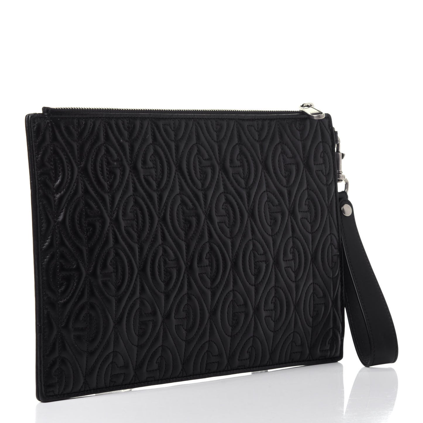 Calfskin G Rhombus Quilted Documents Holder Black