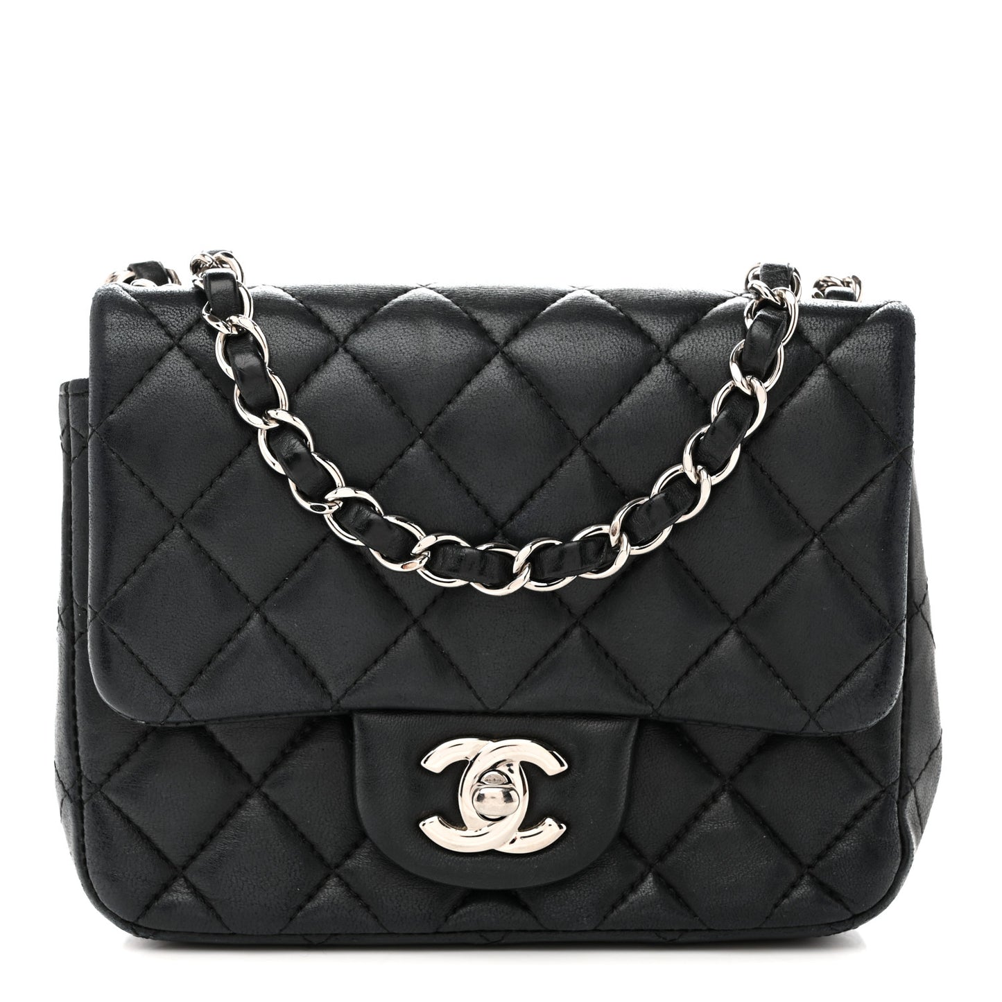 Lambskin Quilted Mini Square Flap Black