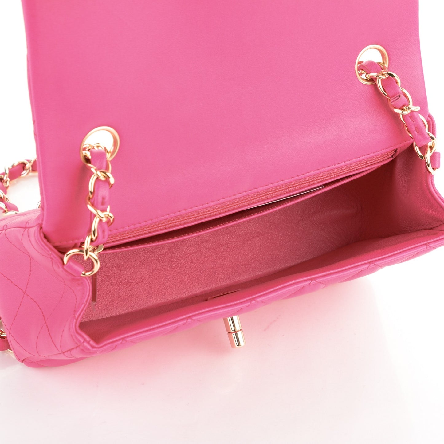 Lambskin Quilted Mini Rectangular Flap Fuchsia