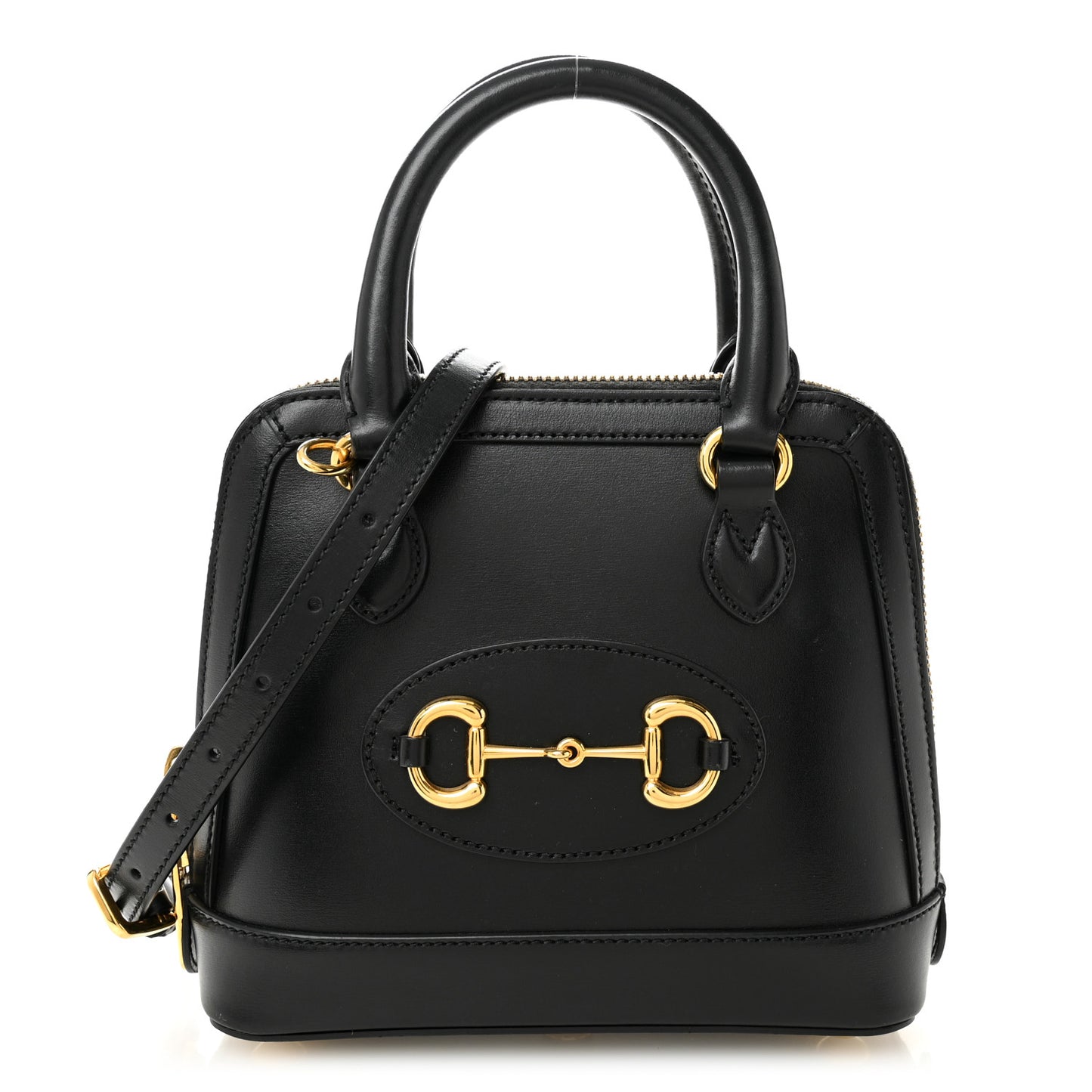 Boarded Plutone Calfskin Mini Horsebit 1955 Top Handle Bag Black