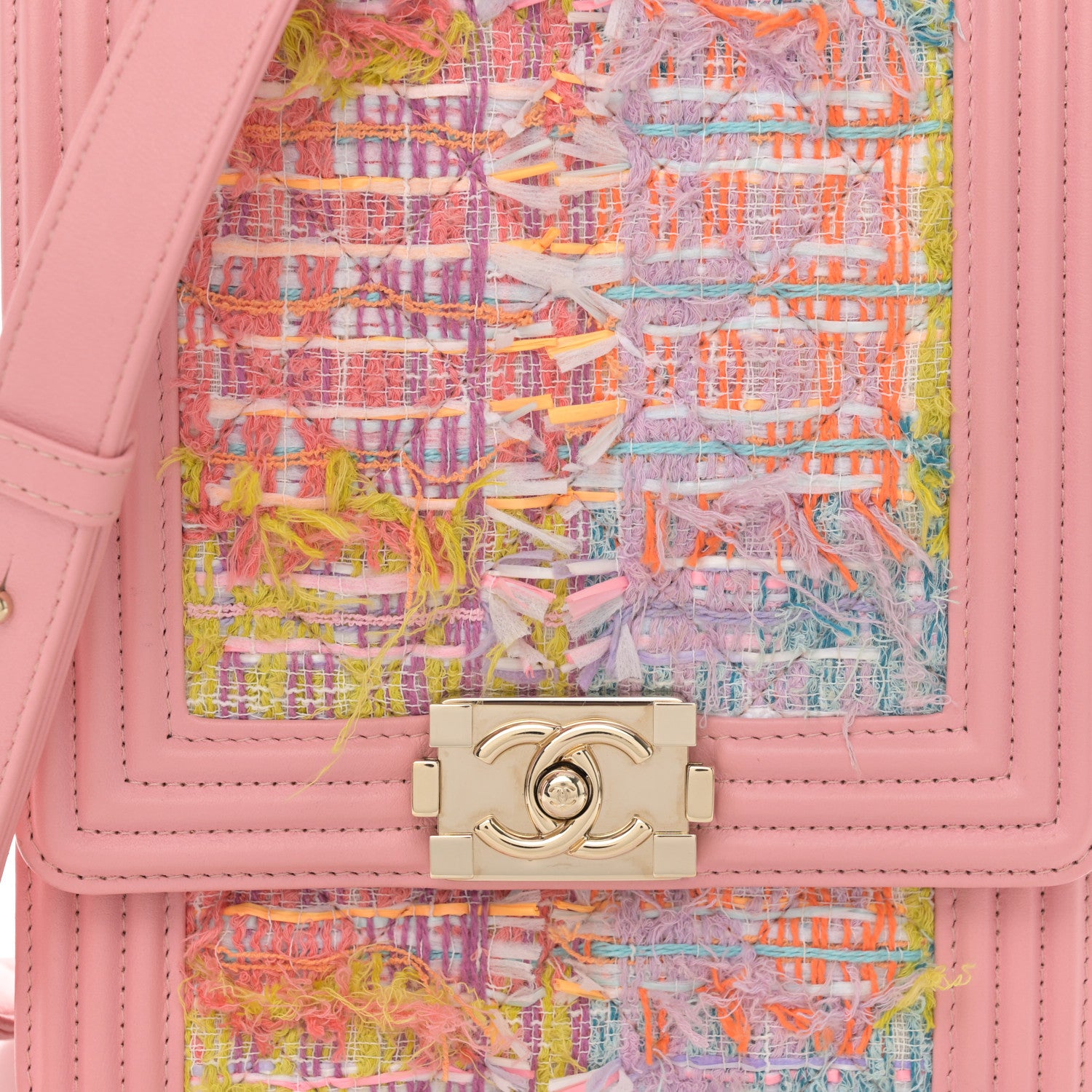 Chanel Calfskin Tweed Quilted North South Boy Flap Pink 8 of 11