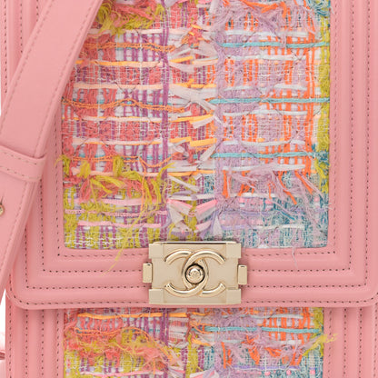 Chanel Calfskin Tweed Quilted North South Boy Flap Pink 8 of 11