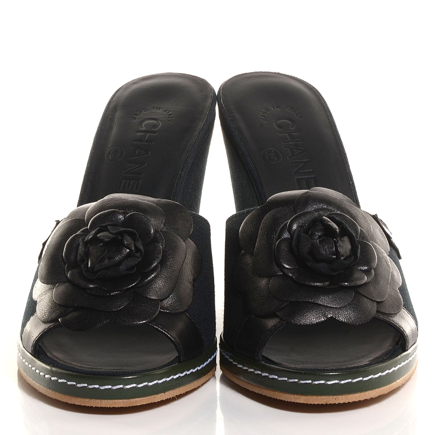 Canvas Camellia Wedge Sandals 38 Black