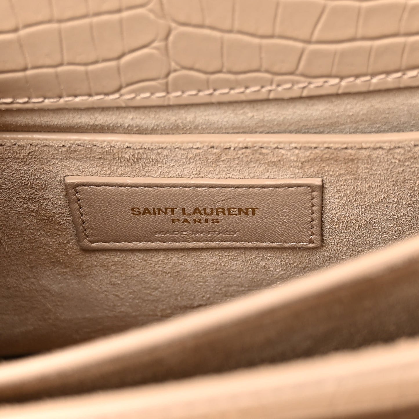 Calfskin Crocodile Embossed Medium Monogram Sunset Dark Beige