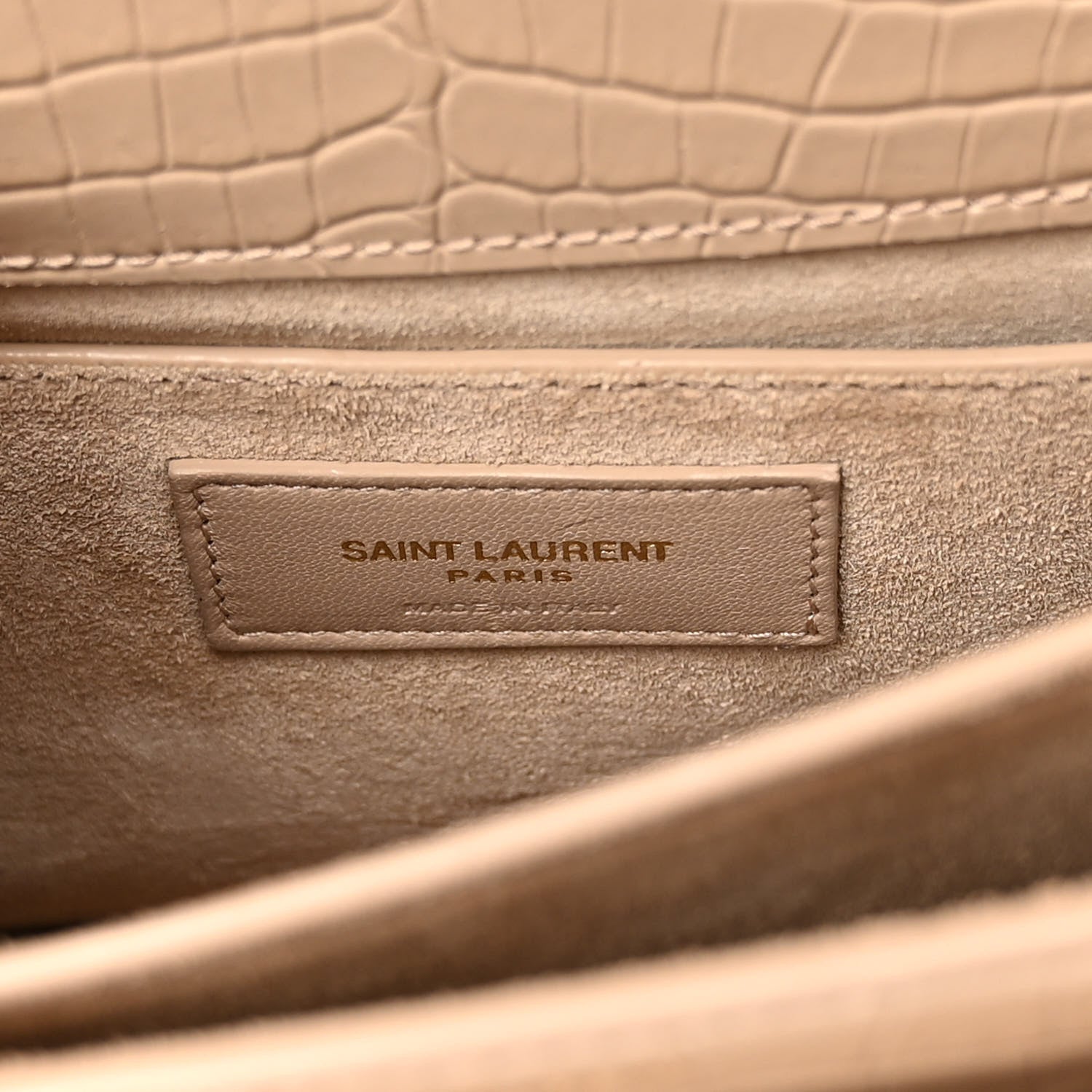 Saint Laurent Calfskin Crocodile Embossed Medium Monogram Sunset Dark Beige 6 of 10