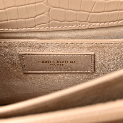 Saint Laurent Calfskin Crocodile Embossed Medium Monogram Sunset Dark Beige 6 of 10