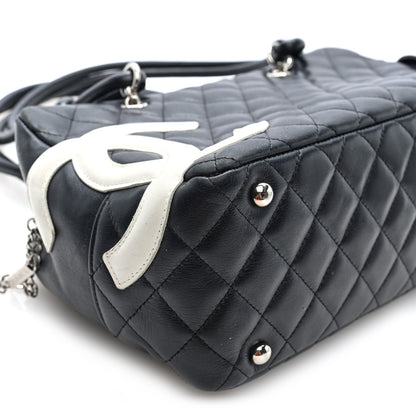Chanel Calfskin Quilted Large Cambon Bowler Black White 9 of 10