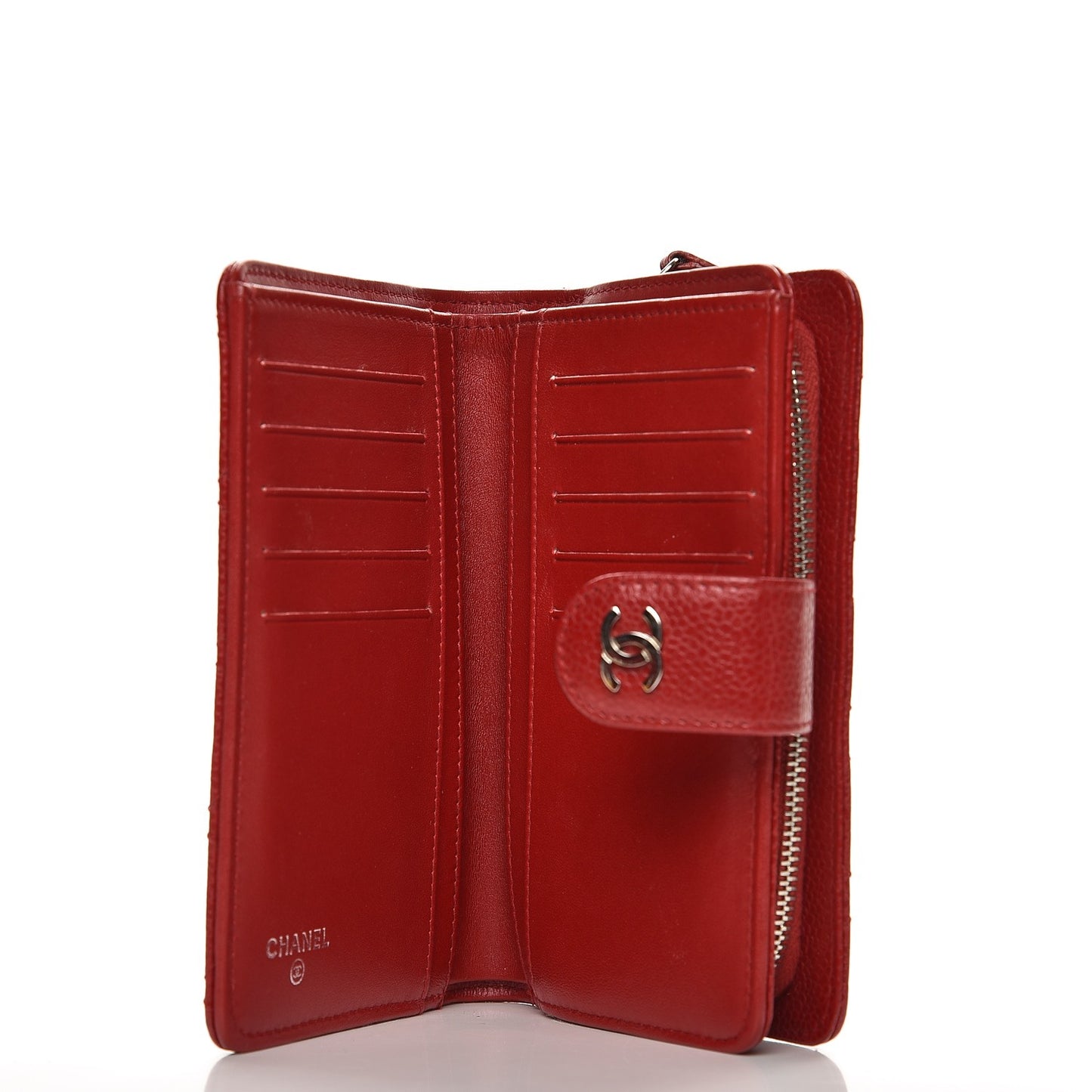 Caviar Quilted Zipped Pocket Wallet Red