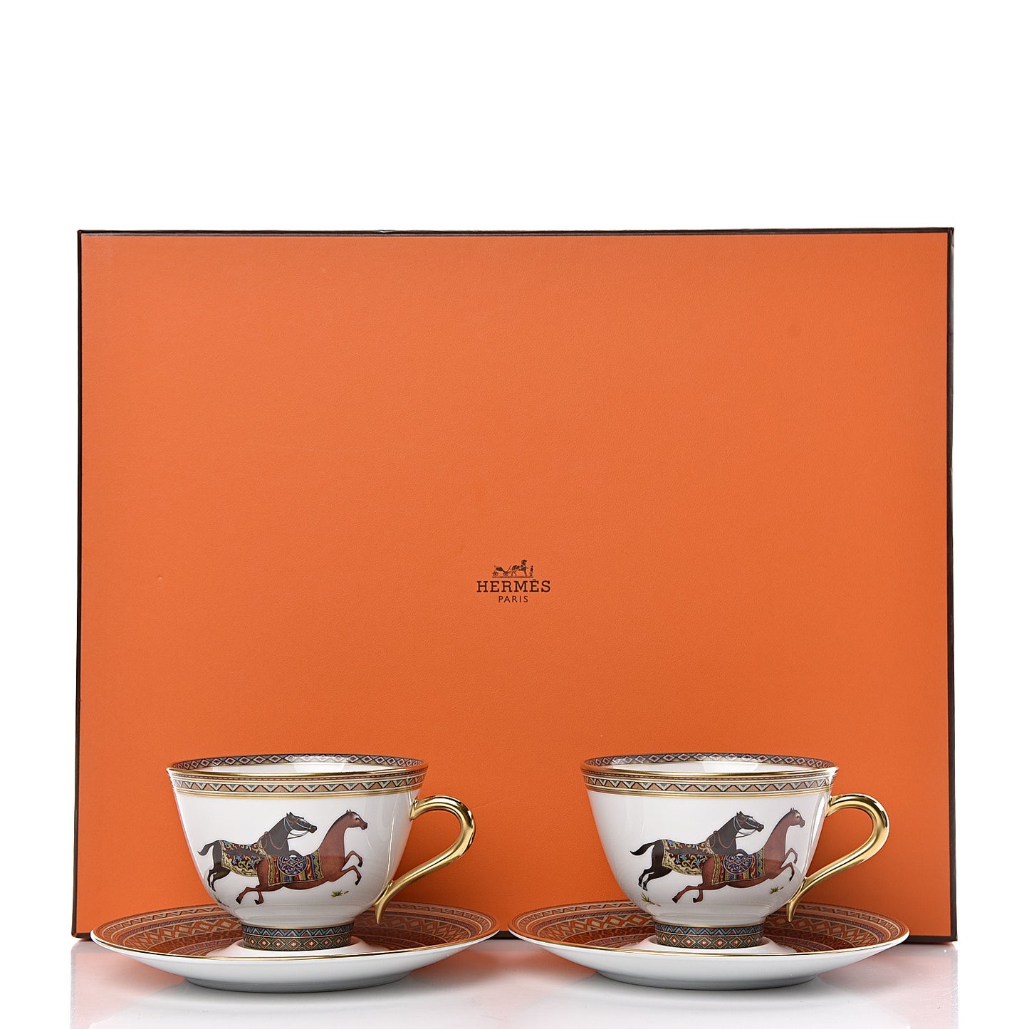 Porcelain Cheval d'Orient Tea Cup and Saucer Set of 2