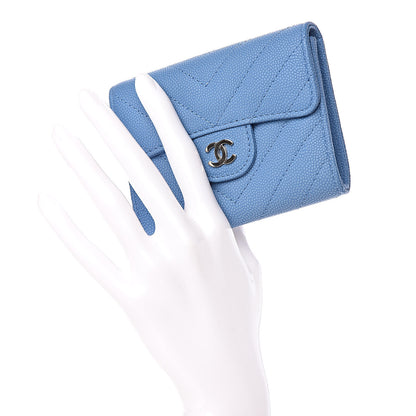 Chanel Caviar Chevron Quilted Card Holder Blue 2 of 9