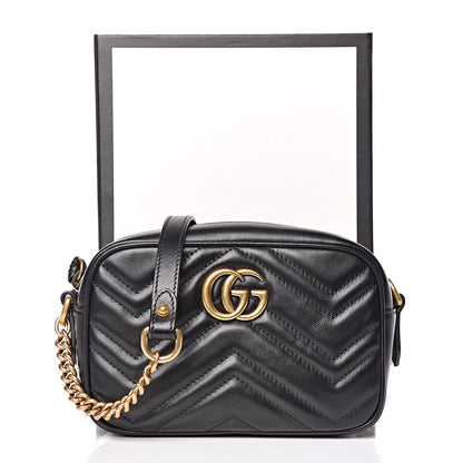 Gucci Calfskin Matelasse Mini GG Marmont Chain Shoulder Bag Black 11 of 11