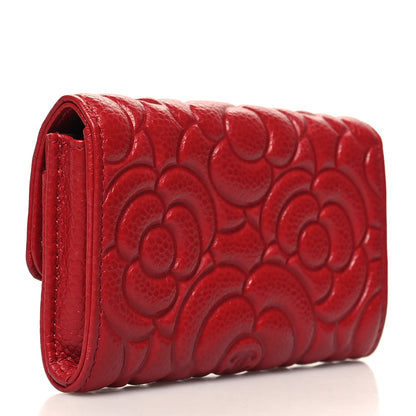 Chanel Caviar Camellia Embossed Flap Card Holder Wallet Red 4 of 10