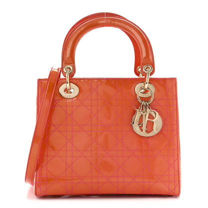 Christian Dior Patent Cannage Stitched Medium Lady Dior Orange 1 of 17