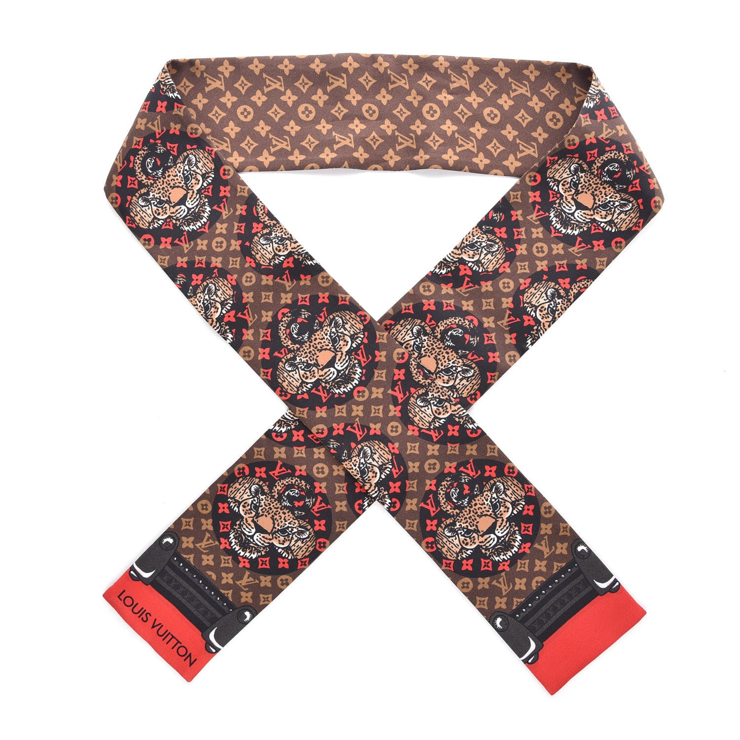Louis Vuitton Silk Monogram Jaguar Animalle Bandeau Scarf Marron 1 of 4
