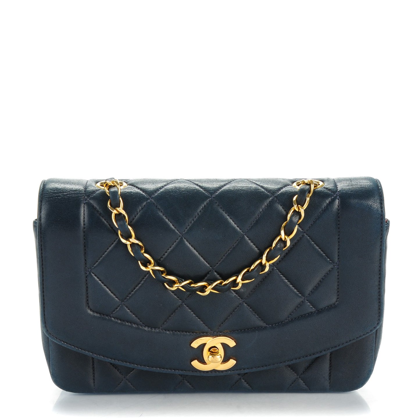 Lambskin Quilted Small Single Flap Navy