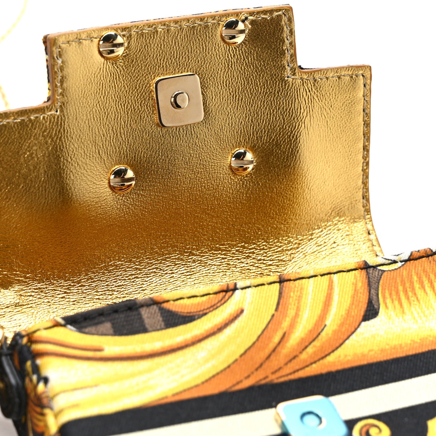 Fendi X VERSACE Silk Fendace FF Baroque Nano Brooch Baguette Charm Black Gold 10 of 12